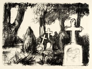 Cementerio con tres lápidas
