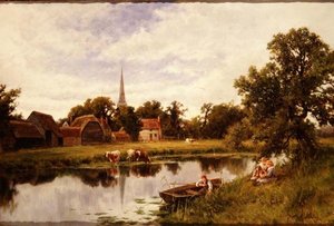 Paisaje con granja y ganado de Henry Parker