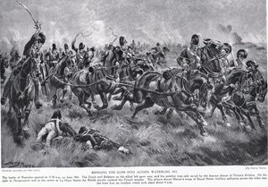 Llevando los cañones a la acción, Waterloo, ilustración de 