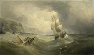 Embarcaciones en la costa en un mar tormentoso, 1874 de Henry Redmore