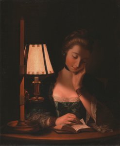 Mujer leyendo a la sombra de una campana de papel de Henry Robert Morland