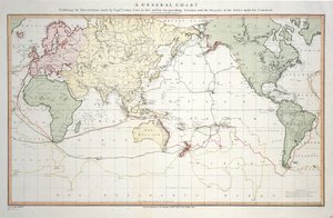 Carta general que muestra los descubrimientos realizados por el capitán James Cook en éste y sus dos viajes anteriores, con las huellas de los barcos bajo su mando. Por el Teniente Roberts de la Marina de Su Majestad... de Henry Roberts