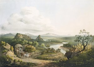 Una vista cerca del paso Roode Sand en el Cabo de Buena Esperanza, grabado por J. Bluck, 1809