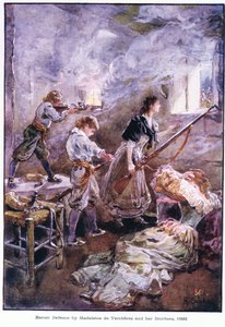 Defensa heroica de Madeleine de Vercheres y sus hermanos 1692, c.1920 de Henry Sandham