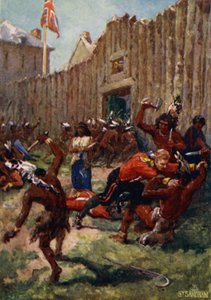 Indios Ojibwa sorprendiendo a los británicos en el Fuerte Michilimackinac, 1763 de Henry Sandham