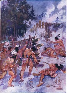 Indios Rojos atacando una empalizada de Henry Sandham