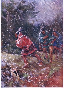 Indios rojos cazando en una tormenta de nieve de Henry Sandham