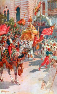La procesión de las alfombras sagradas ante el príncipe y la princesa de Gales en El Cairo, 5 de febrero de 1869