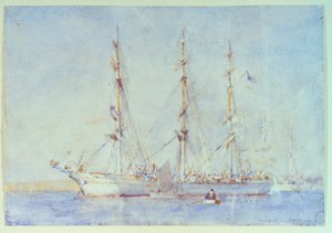 Barco francés Marecual de Cashes [¿Mareschal de Cashes] en Falmouth, julio de 1914, principios del siglo XX (acuarela) de Henry Scott Tuke