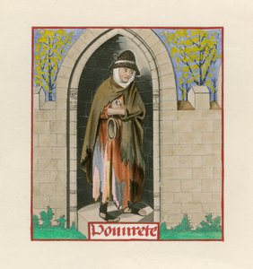 Pobreza, del Romance de la Rosa, c. 1480, en el Museo Británico, Harl M S 4425 de Henry Shaw