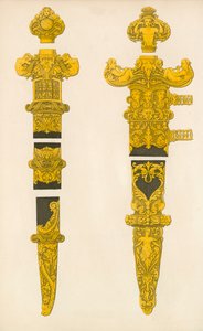 Las partes ornamentales de una daga y una espada, diseñadas por Holbein, principios del siglo XVI