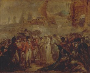 La rendición de los dos hijos de Tipu Sahib, sultán de Mysore, a Sir David Baird de Henry Singleton