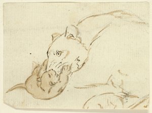 Cinco bocetos de leones: Leona con cachorro de Henry Stacy Marks