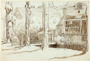 Casa y árboles viejos de Henry Stacy Marks