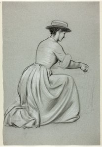 Mujer arrodillada con sombrero de paja de Henry Stacy Marks