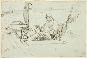 Hombre sentado en un velero de Henry Stacy Marks