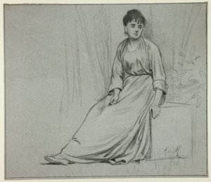 Mujer sentada mirando a la derecha de Henry Stacy Marks