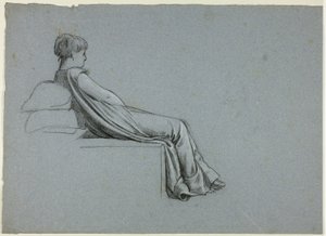 Mujer sentada apoyada en almohadas de Henry Stacy Marks