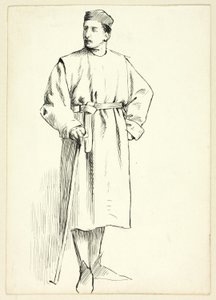 Hombre de pie sosteniendo un bastón, con la mano en la cadera de Henry Stacy Marks