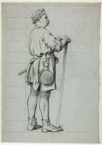 Hombre de pie con las manos apoyadas en un bastón de Henry Stacy Marks