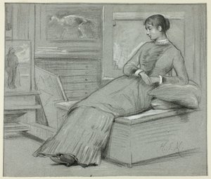Mujer descansando en una plataforma de Henry Stacy Marks