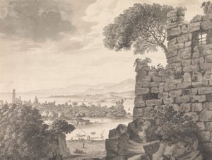 Paisaje con ruinas en primer plano, puerto y pueblo, al fondo de Henry Swinburne