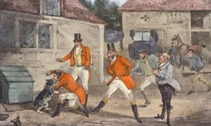 Mytton domina al perro salvaje (litografía) de Henry Thomas (after) Alken