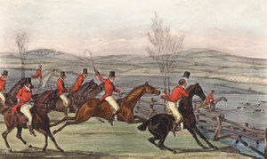 "¡Ahora por el honor de Shropshire!" El Día de Shavington; Una prueba de jaurías rivales, y en consecuencia de jinetes rivales (litografía) de Henry Thomas (after) Alken