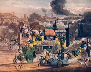 El progreso del vapor - Una vista en White Chapel Road, 1905 de Henry Thomas Alken