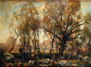 Figura en un paisaje boscoso de Henry Ward Ranger