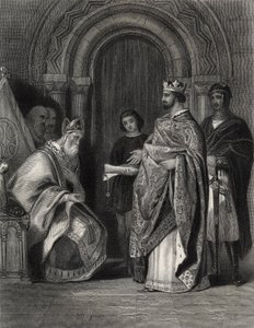Enrique II presentando la bula papal al arzobispo de Cashel, grabado por G. Greatbach de Henry Warren