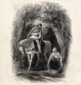 Rey Cormac (m.1138) y la bella Eithne, grabado por J.Rogers, de 