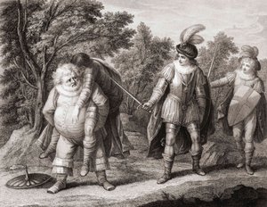 Falstaff con el cuerpo de Hotspur a sus espaldas. (imprimir) de Henry William (after) Bunbury