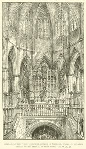 Interior de la "Seo," Iglesia Principal de Manresa, donde San Ignacio rezó a su llegada a esa ciudad (grabado) de Henry William Brewer