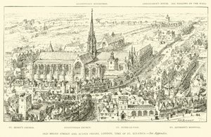 Old Broad Street y Austin Friars, Londres, época de San Ignacio (grabado) de Henry William Brewer
