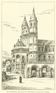 La Catedral y las Ruinas de la Casa de la Dieta, Worms (grabado) de Henry William Brewer