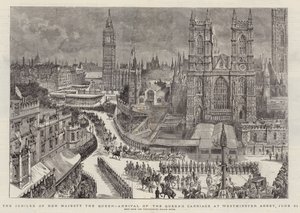 El jubileo de Su Majestad la Reina, llegada del carruaje de la Reina a la Abadía de Westminster, 21 de junio de Henry William Brewer