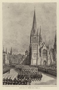 La Procesión pasando por la Iglesia del Reverendo Newman Hall (Iglesia de Cristo) en Westminster Bridge Road