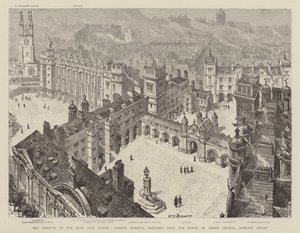 La Remoción de la Escuela del Abrigo Azul, Hospital de Cristo esbozado desde la Torre de la Iglesia de Cristo, Newgate Street
