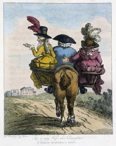 Yo con mi esposa y mi hija - en Caricaturas inglesas sobre las costumbres de montar a caballo, ilustrado por H. W. Bunbury, ed. John Stockdale de Henry William Bunbury