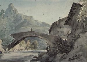 Puente en Sallanches y la Aiguille de Varens de Henry William Burgess