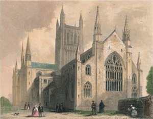 Catedral de Worcester, vista noroeste, 1836 de Henry Winkles