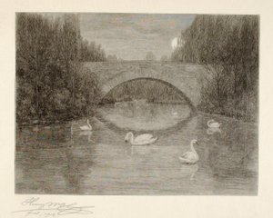 Atardecer, El lago de los cisnes, Central Park, Nueva York de Henry Wolf