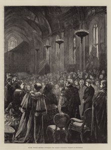 SAR el Príncipe Arturo develando la Ventana Memorial de Albert en Guildhall
