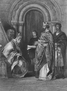 El rey Enrique II de Inglaterra presentando la bula papal de 1155 que le permitió invadir, gobernar y gobernar Irlanda de Henry after Warren