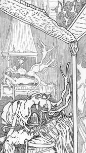 Íncubos (ángeles dechados por la lujuria, se convierten en demonios y buscan gozar de las mujeres cuando sueñan o tienen sueño) y súcubos (demonios femeninos que gozan de los hombres durante el sueño) (incubus y succubus) Dibujo de Henry de Malvost extraíd