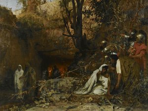 Perseguidores cristianos en la entrada de las catacumbas, 1874