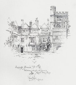 Brasenose College, Oxford, mostrando la entrada a las habitaciones del clérigo y escritor inglés Reginald Heber de Herbert (after) Railton