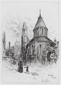 La iglesia del Temple (grabado) de Herbert (after) Railton
