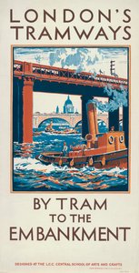 En tranvía al Embankment, cartel de tranvías del Consejo del Condado de Londres